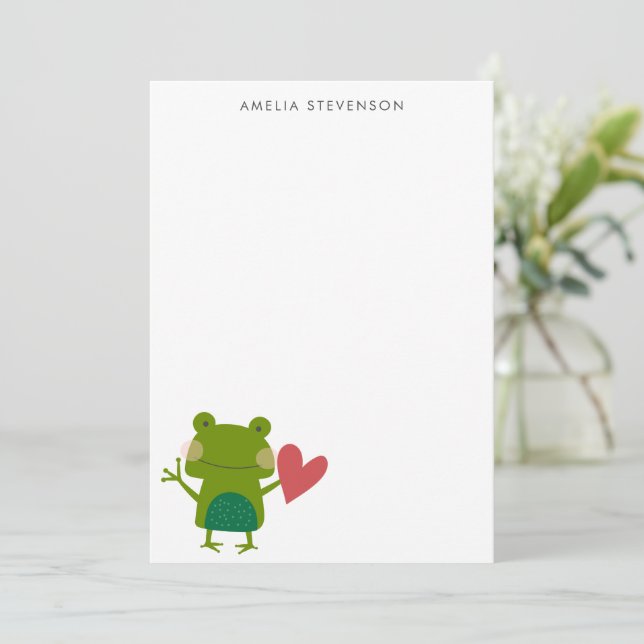 Cute Colorful Frog Personalized Stationery Note Card (Standing Front)