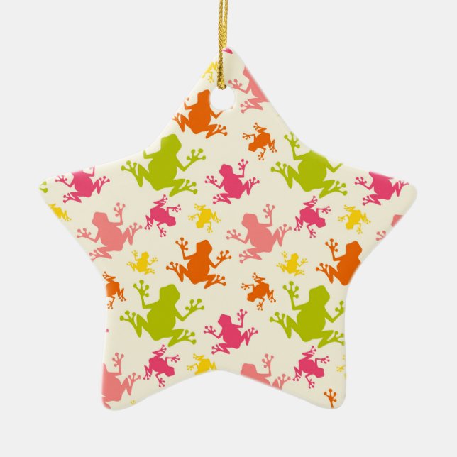 Cute Colorful Frogs Pattern Ceramic Ornament (Front)