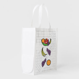 Cute Colorful Fruit Bowl Illustration Grocery Bag