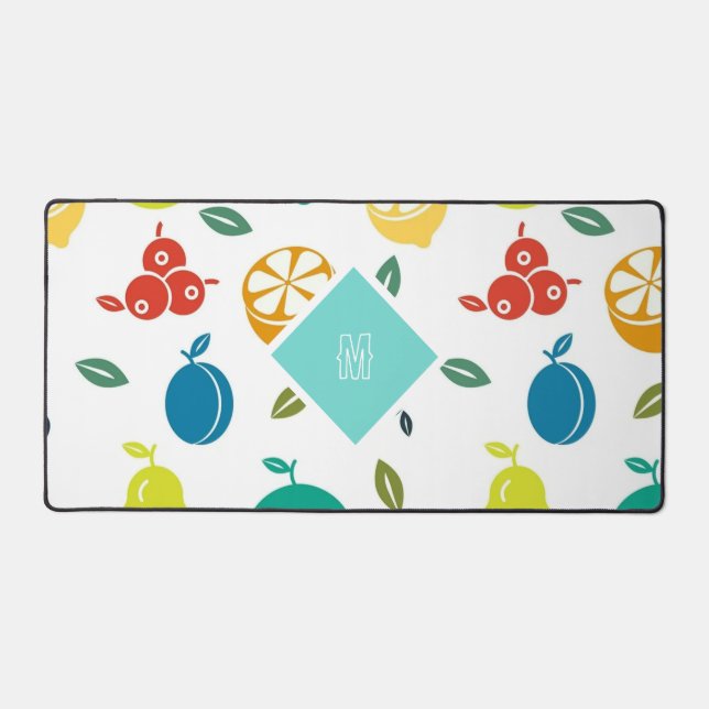 Cute Colorful Fruits Pattern Monogram  Desk Mat (Front)