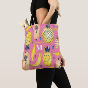 Cute & Colorful Fruity Banana Papaya & Pineapple Tote Bag