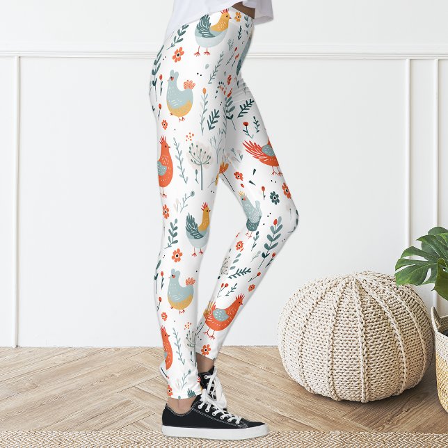 Cute Colorful Fun Chicken Floral Leggings (Creator Uploaded)