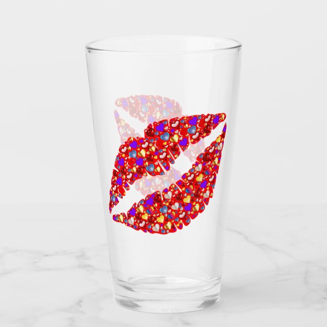 Cute Colorful Fun Flirty Valentine Love Lips Kiss Glass (Front)