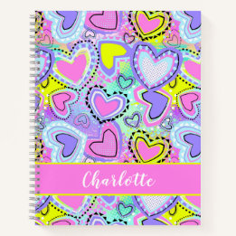 Cute Colorful Fun Pink Purple Bright Hearts Girls Notebook