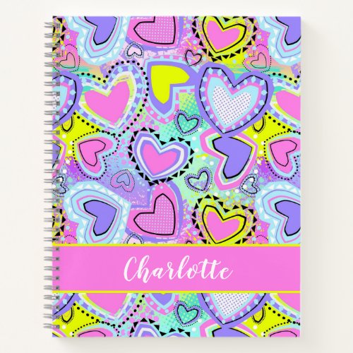 Cute Colorful Fun Pink Purple Bright Hearts Girls  Notebook