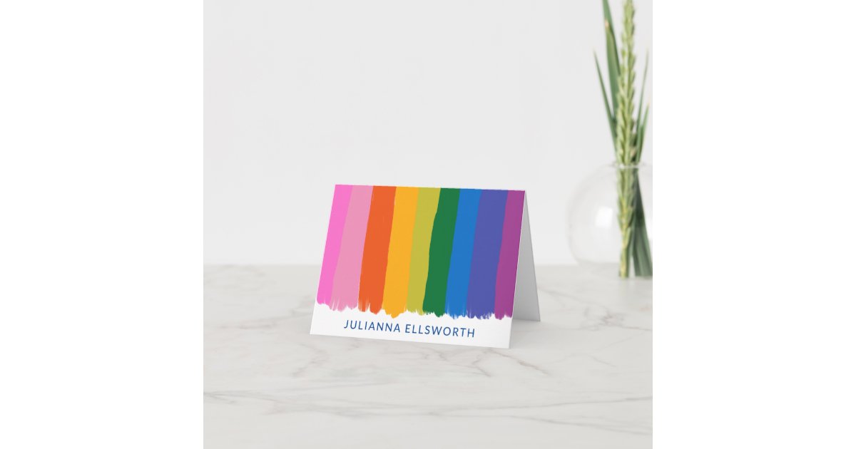 Cute Colorful Fun Rainbow Stripes Personalized Note Card | Zazzle