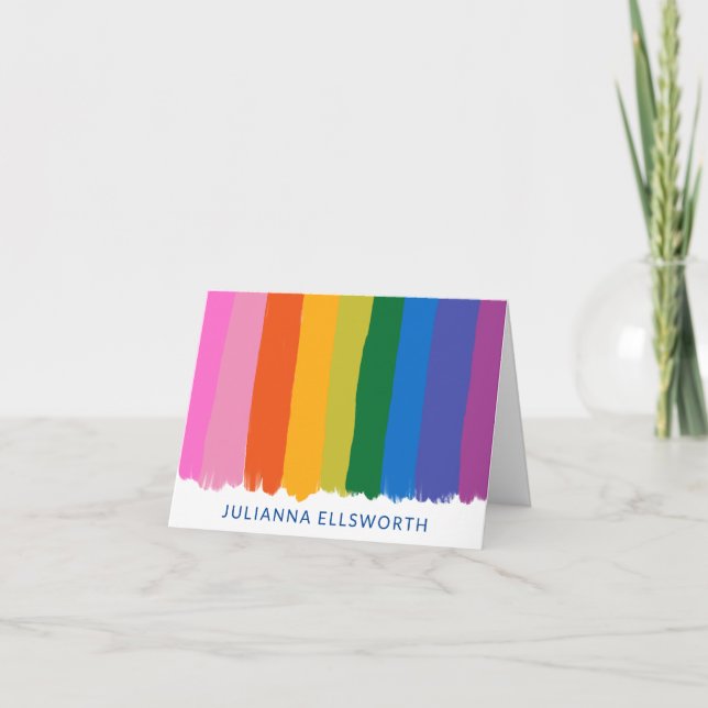 Cute Colorful Fun Rainbow Stripes Personalized Note Card (Front)
