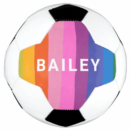 Cute Colorful Fun Rainbow Stripes Personalized Soccer Ball