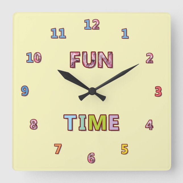 Cute & Colorful Fun Time Square Wall Clock (Front)