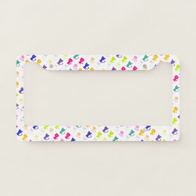 Cute colorful funny cats pattern license plate frame (Front)
