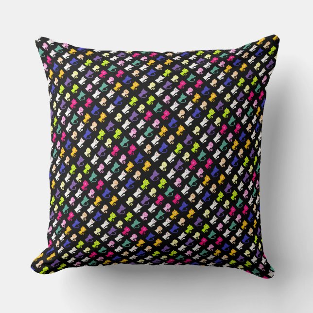 Cute colorful funny cats pattern throw pillow (Front)