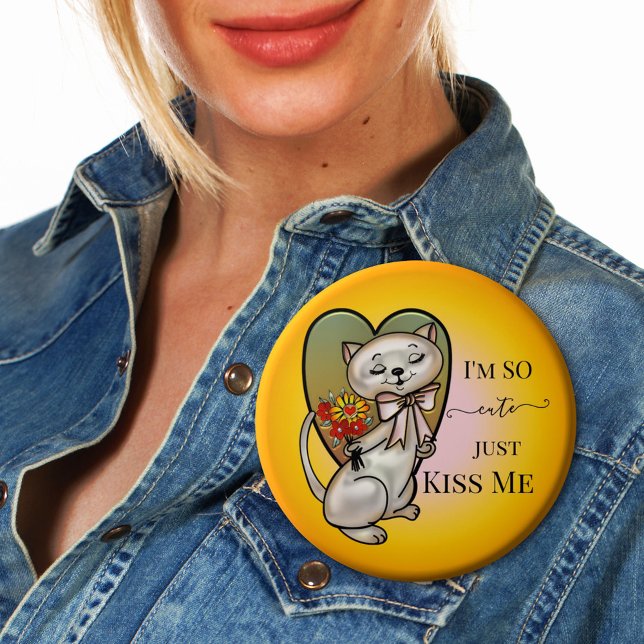 Cute Colorful Funny Kitty Heart Button (Creator Uploaded)