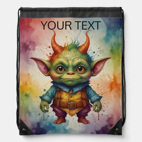 Cute colorful funny little goblin  drawstring bag