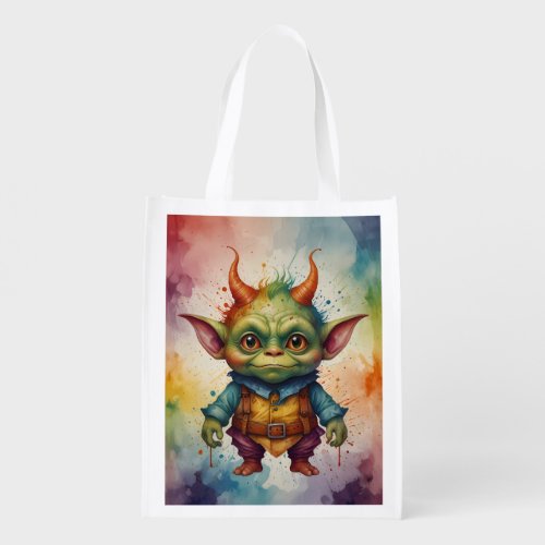 Cute colorful funny little goblin  grocery bag