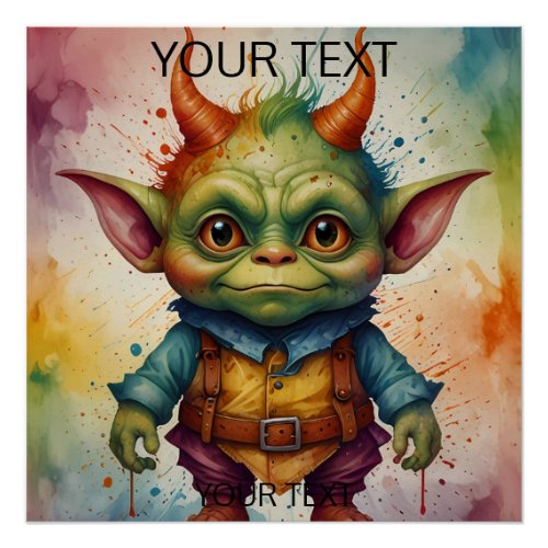 Cute colorful funny little goblin  poster