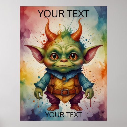 Cute colorful funny little goblin  poster