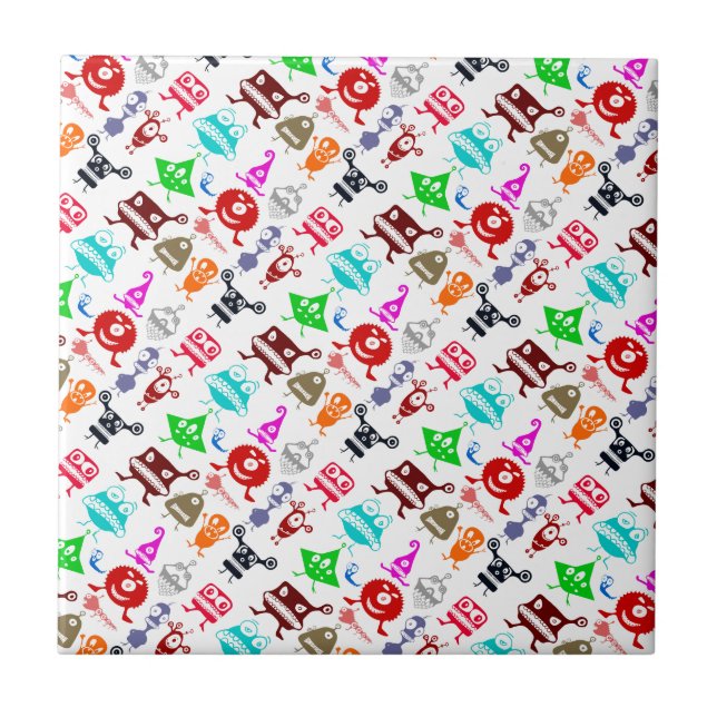 Cute colorful funny monsters patterns ceramic tile (Front)