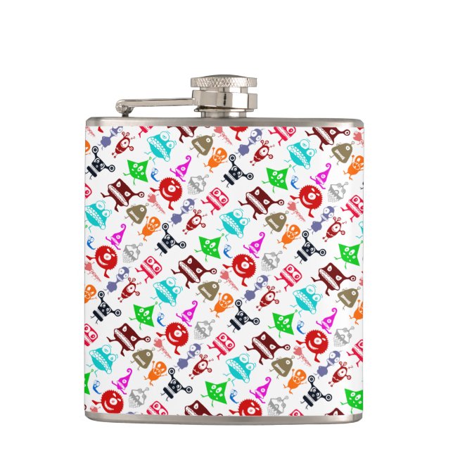 Cute colorful funny monsters patterns flask (Front)