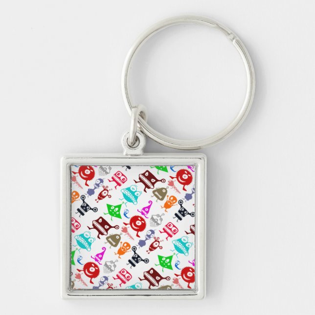 Cute colorful funny monsters patterns keychain (Front)