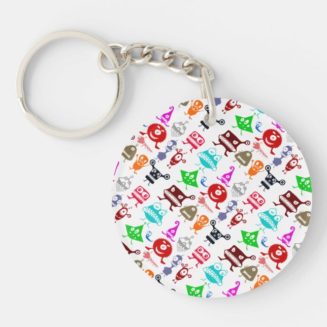 Cute colorful funny monsters patterns keychain (Front)