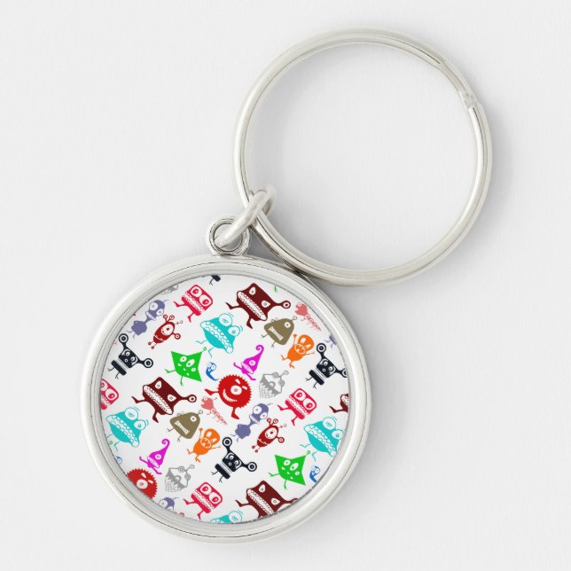 Cute colorful funny monsters patterns keychain (Front)