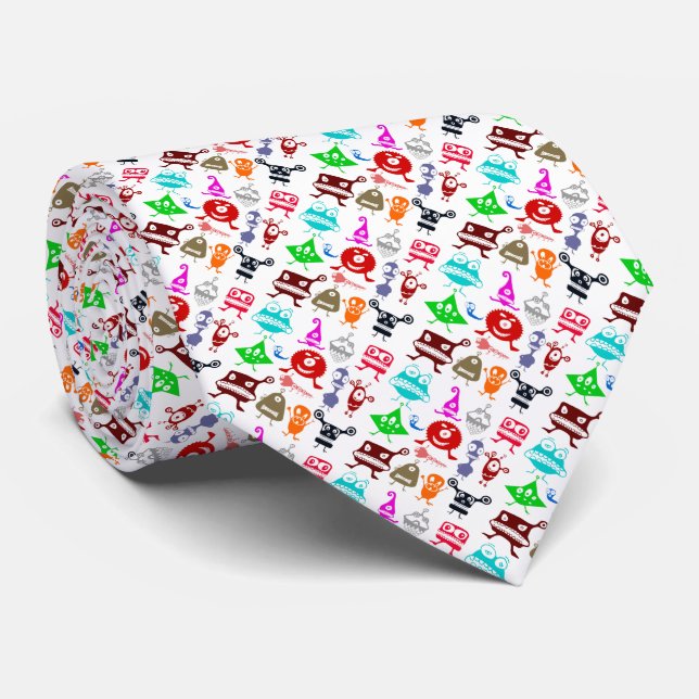Cute colorful funny monsters patterns neck tie (Rolled)