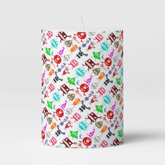 Cute colorful funny monsters patterns pillar candle (Front)