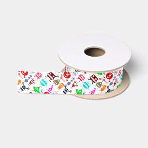 Cute colorful funny monsters patterns satin ribbon