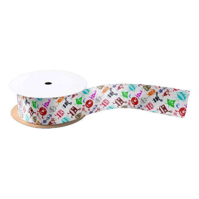 Cute colorful funny monsters patterns satin ribbon (Spool)