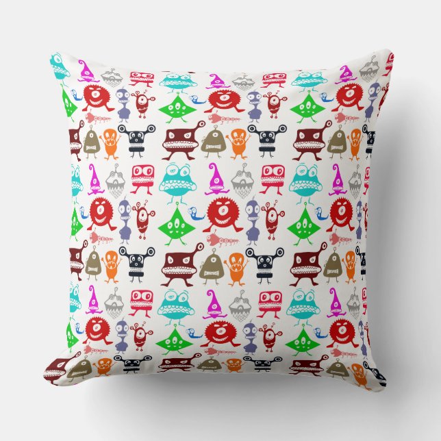 Cute colorful funny monsters patterns throw pillow (Front)
