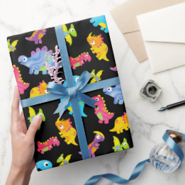 Cute Colorful Funny Unisex Black Baby Dinosaur Wrapping Paper