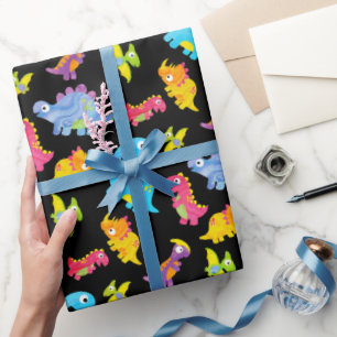 Cute Colorful Funny Unisex Black Baby Dinosaur Wrapping Paper