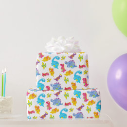 Cute Colorful Funny Unisex White Baby Dinosaur Wrapping Paper