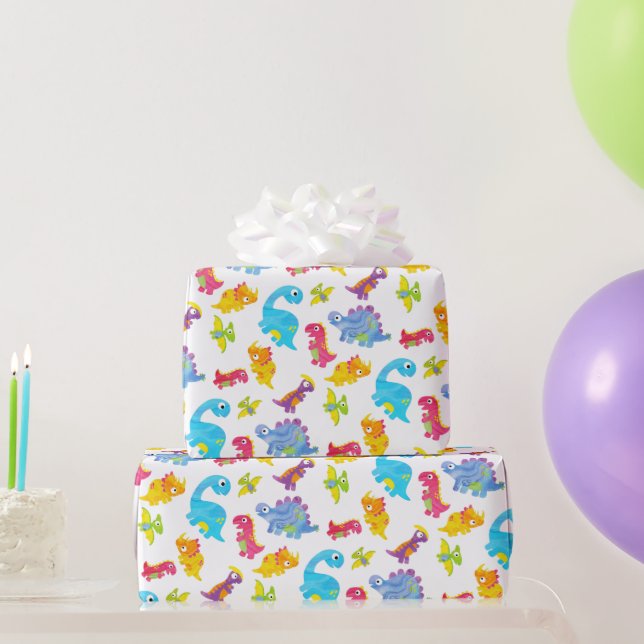 Cute Colorful Funny Unisex White Baby Dinosaur Wrapping Paper (Party Gifts)