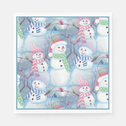 Cute Colorful Funny Winter Season Snowman Pattern Paper Napkins