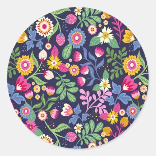 Cute Colorful Garden Botanical Floral Pattern Classic Round Sticker