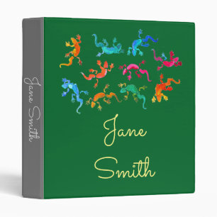Cute colorful gecko lizard illustration 3 ring binder