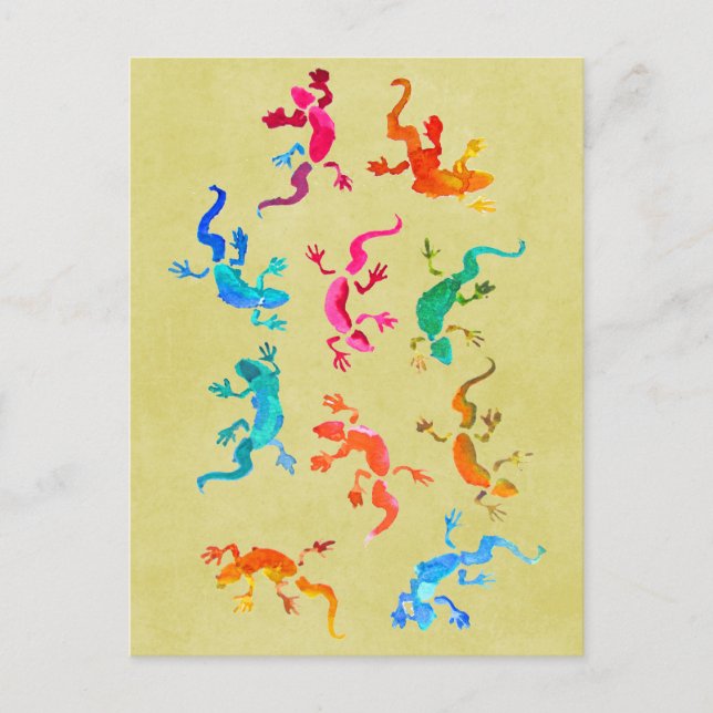 Cute colorful gecko lizard illustration postcard (Front)