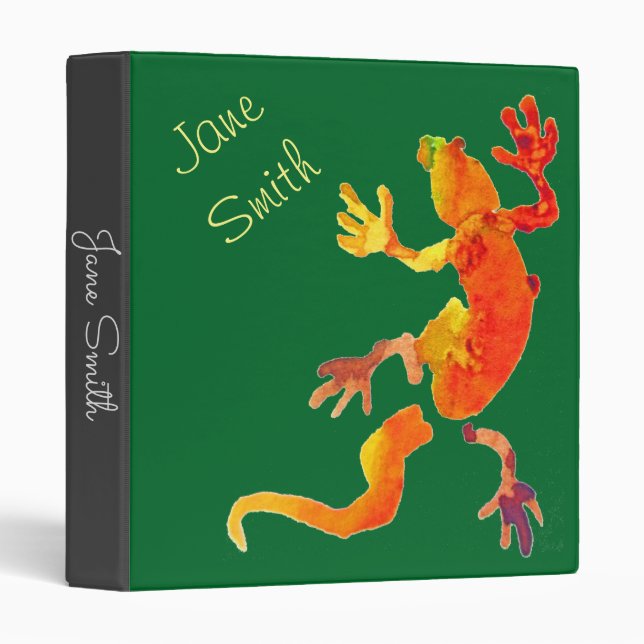 Cute colorful gecko lizard illustration student 3 ring binder (Front/Spine)