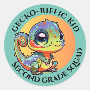 Cute Colorful Gecko with Customizable Text Options Classic Round Sticker