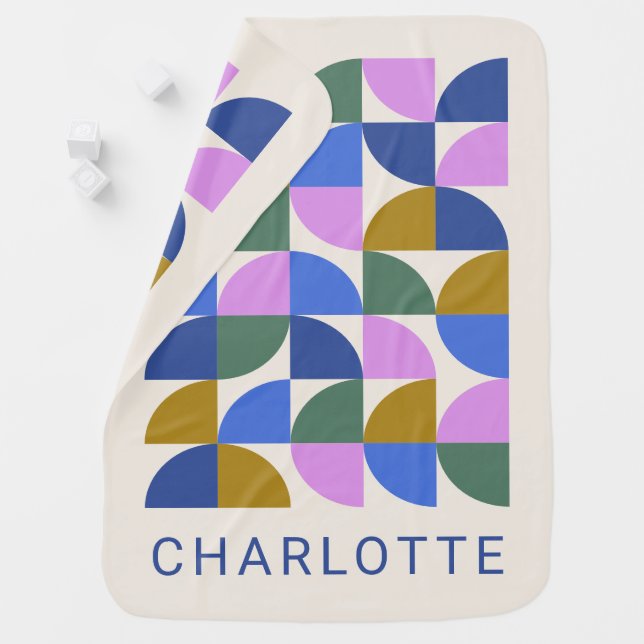 Cute Colorful Geometric Blue Purple Personalized Baby Blanket (In Situ)
