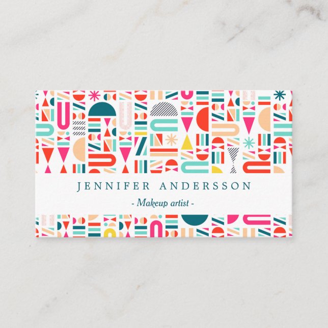 Cute colorful geometric forms patterns business card (Front)