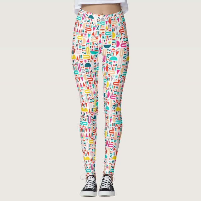 Cute colorful geometric forms patterns votive cand leggings (Front)