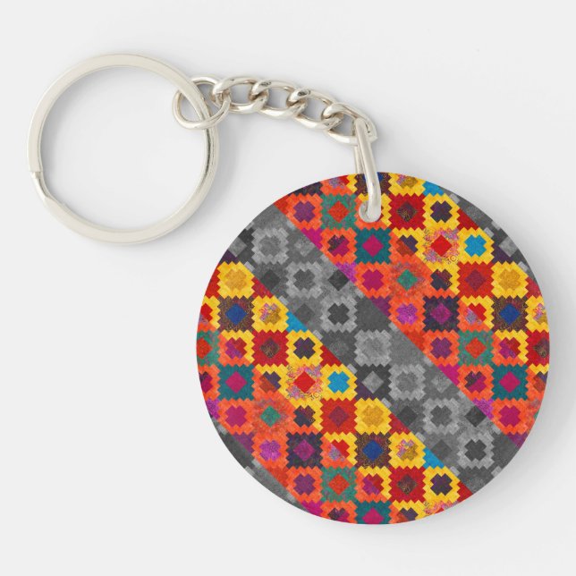 Cute colorful geometric patterns keychain (Front)