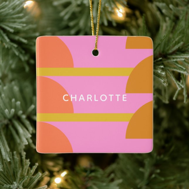 Cute Colorful Geometric Scandinavian Personalized Ceramic Ornament (Tree)