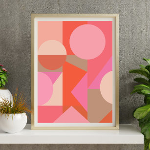 Cute Colorful Geometric Shape Pink Orange Wall Art