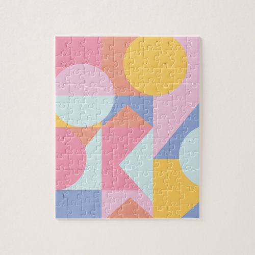 Cute Colorful Geometric Shapes Collage Artwork Jigsaw Puzzle