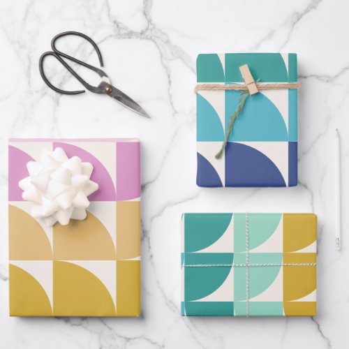 Cute Colorful Geometric Shapes in Bright Pastels Wrapping Paper Sheets