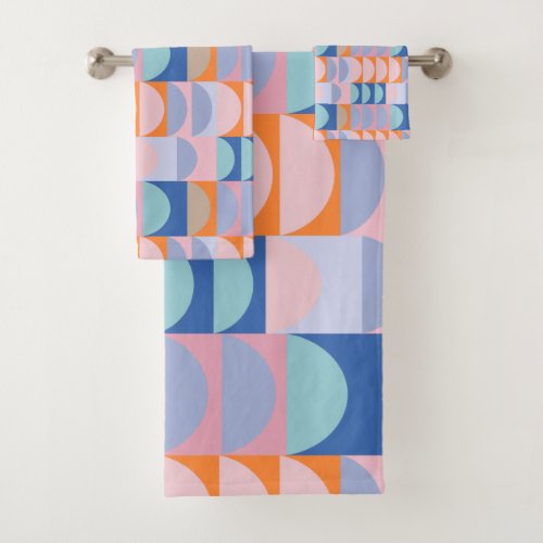 Cute Colorful Geometric Shapes Pattern Blue Bath Towel Set