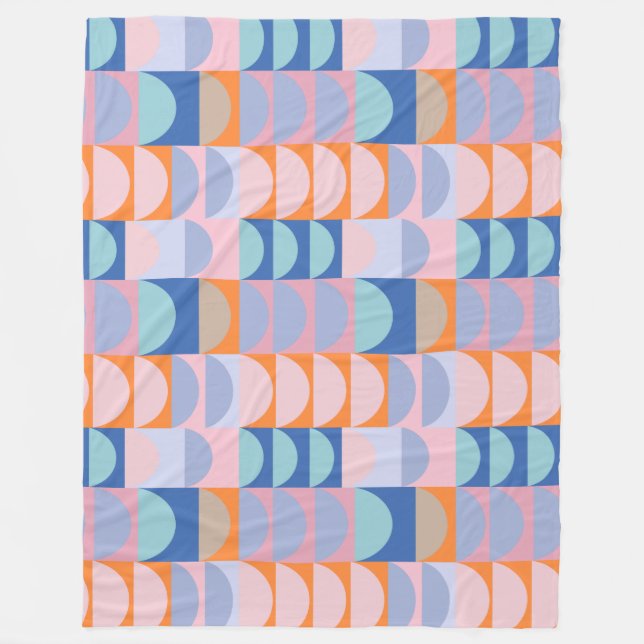 Cute Colorful Geometric Shapes Pattern Blue Fleece Blanket (Front)